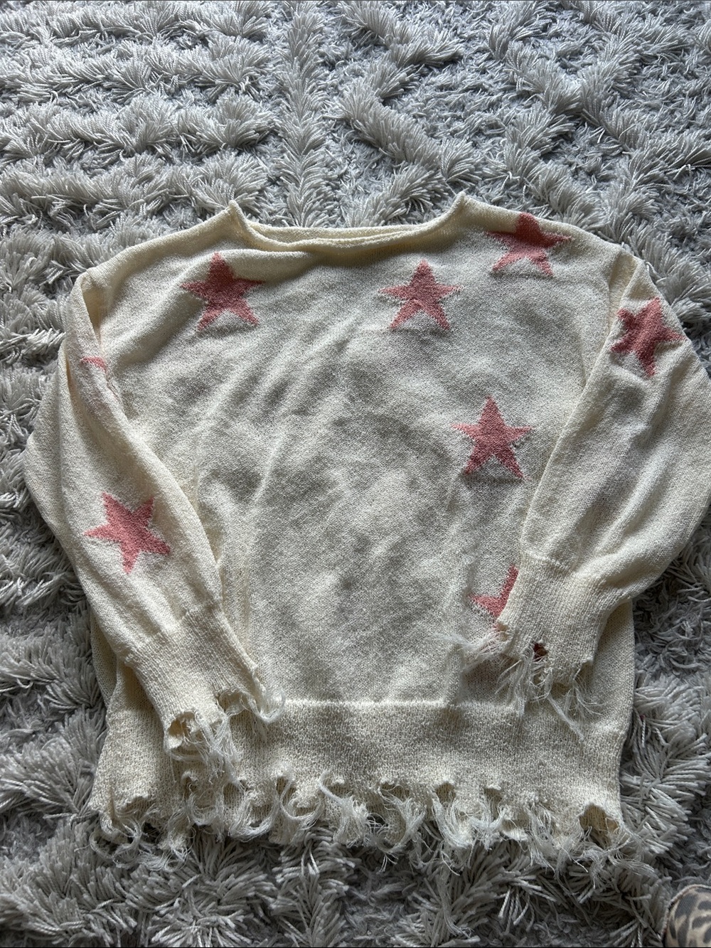 Ivory Star-Print Women's Sweater - Pink Stars
